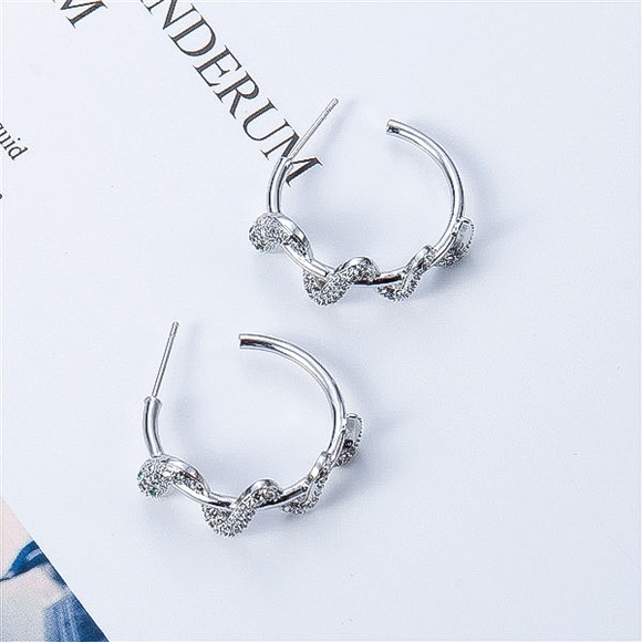 Any 4/$25! Silver Pave Crystal Snake Hoop Earrings - Picture 3 of 6